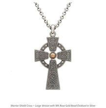 Load image into Gallery viewer, Boru® Warrior Shield Cross – Large Version with 18K Rose Gold Bead Oxidised