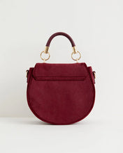 Load image into Gallery viewer, Fable Fox & Mushroom Embroidered Redcurrant Velvet Saddle Bag
