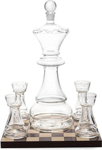 Load image into Gallery viewer, Queen Chess Decanter 750ml 12" H With 4 Rook Shot Glasses 4oz -