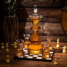 Load image into Gallery viewer, Queen Chess Decanter 750ml 12" H With 4 Rook Shot Glasses 4oz -