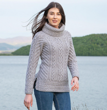 Load image into Gallery viewer, Saol Knitwear “Fisherman’s Cowl Neck” Grey
