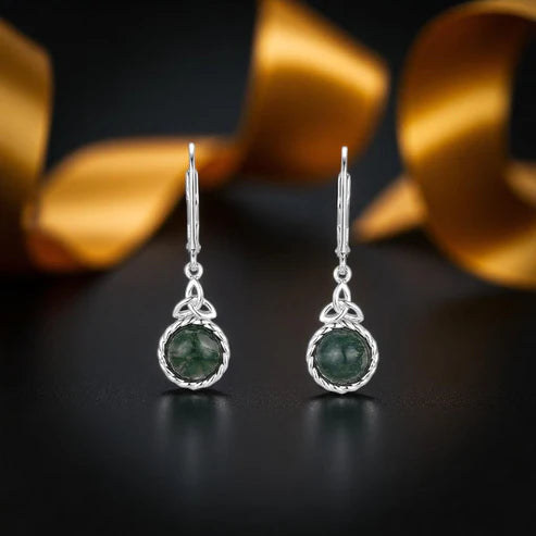 Boru Moss Agate Trinity Drop Earrings