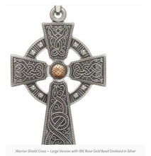 Load image into Gallery viewer, Boru® Warrior Shield Cross – Large Version with 18K Rose Gold Bead Oxidised
