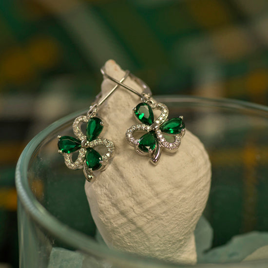 Boru Emerald Shamrock Silver Drop Earrings