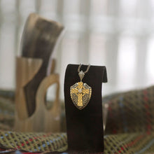 Load image into Gallery viewer, Boru Echoes Sterling Silver &amp; 10K Celtic Cross Shield Pendant
