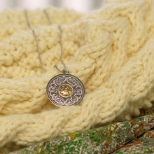 Load image into Gallery viewer, Boru Large Silver Celtic Warrior Disc Pendant with 18K Gold Bead
