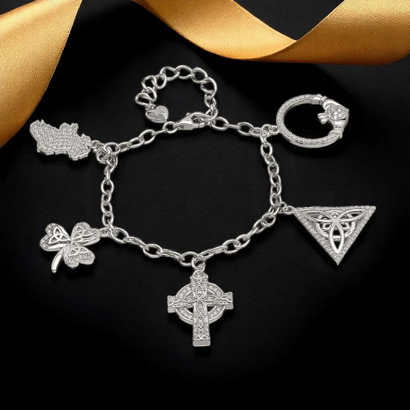 Boru Silver Charm Bracelet - Claddagh|Map|Shamrock|Trinity|Cross