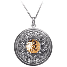 Load image into Gallery viewer, Boru Large Silver Celtic Warrior Disc Pendant with 18K Gold Bead
