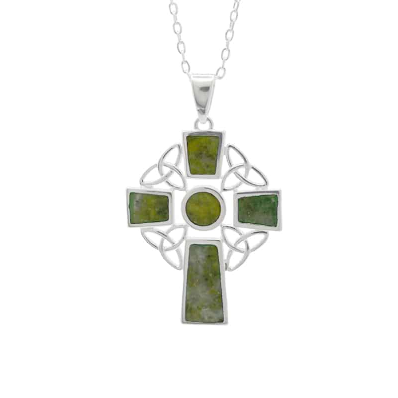 Connemara Marble Celtic Cross Silver Pendant