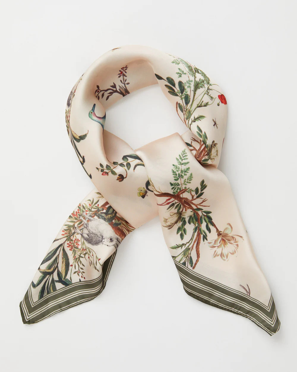 Fable Toile de Jouy Olive Green Square Scarf