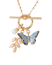 Load image into Gallery viewer, Fable Enamel Blue Butterfly &amp; Leaf Charm Necklace
