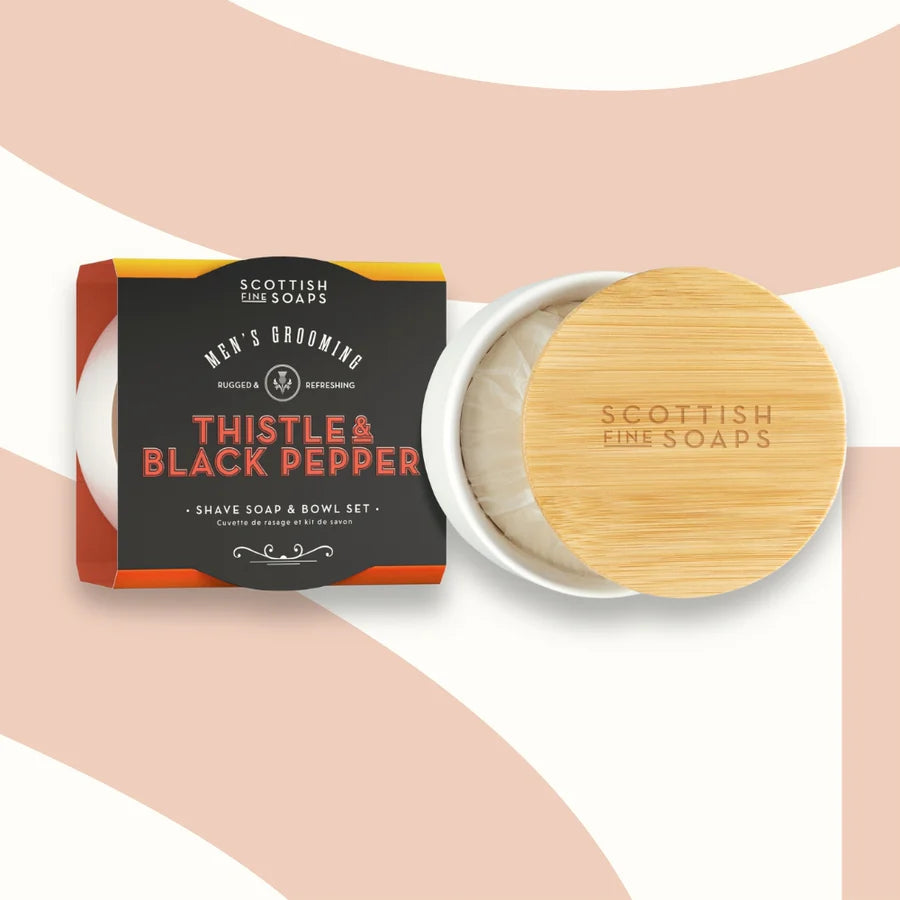 The Scottish Fine Soaps Co Thistle & Black pepper Shave Soap & Bowl Set