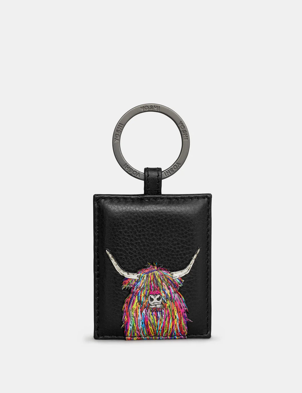 Yoshi Black Highland Cow Leather Keyring