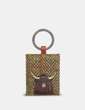 Load image into Gallery viewer, Yoshi Highland Cow Harris Tweed &amp; Leather Keyring
